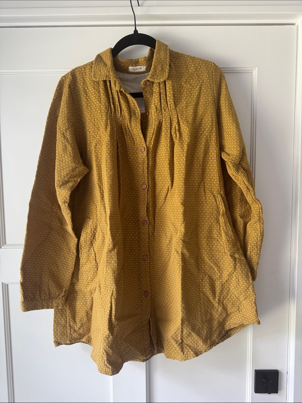 Bu Yi She Textured Cotton Tunic Blouse Oversized Mustard Ochre Pockets Size M